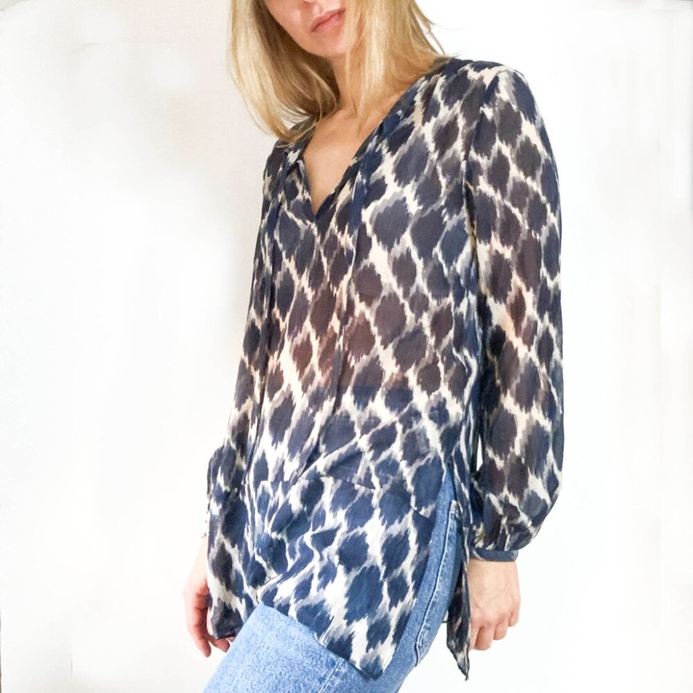 CLUB MONACO Ikat Silk Tunic, Navy/White, XS